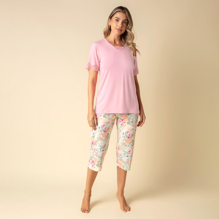 Pijama Feminino Capri Rosa Garden
