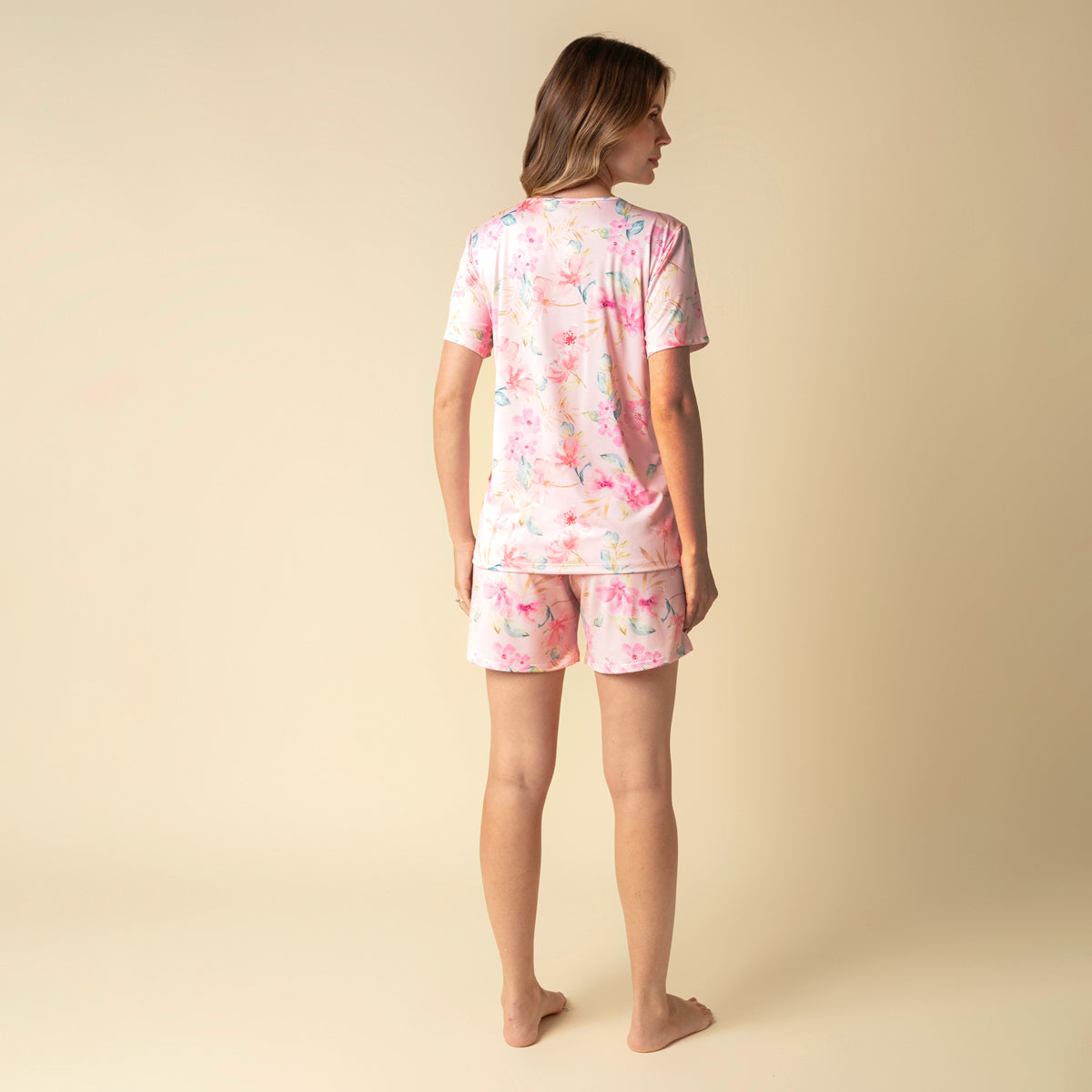 Pijama Feminino Curto Rosa Floral Bisol