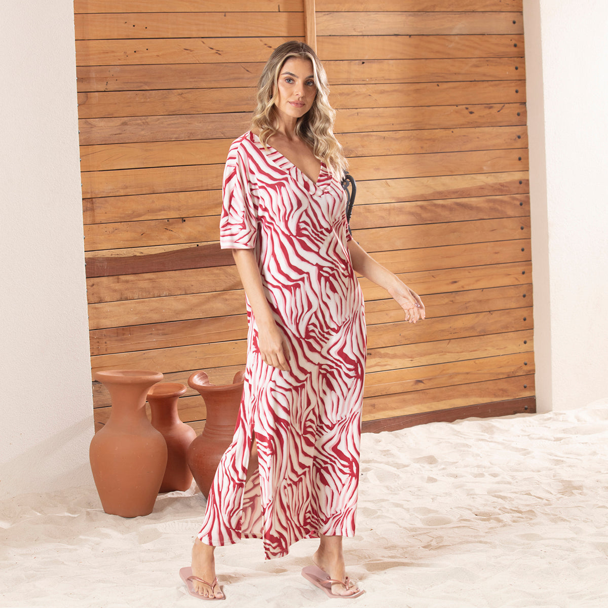 Kaftan Feminino Longo Bordô Antilope