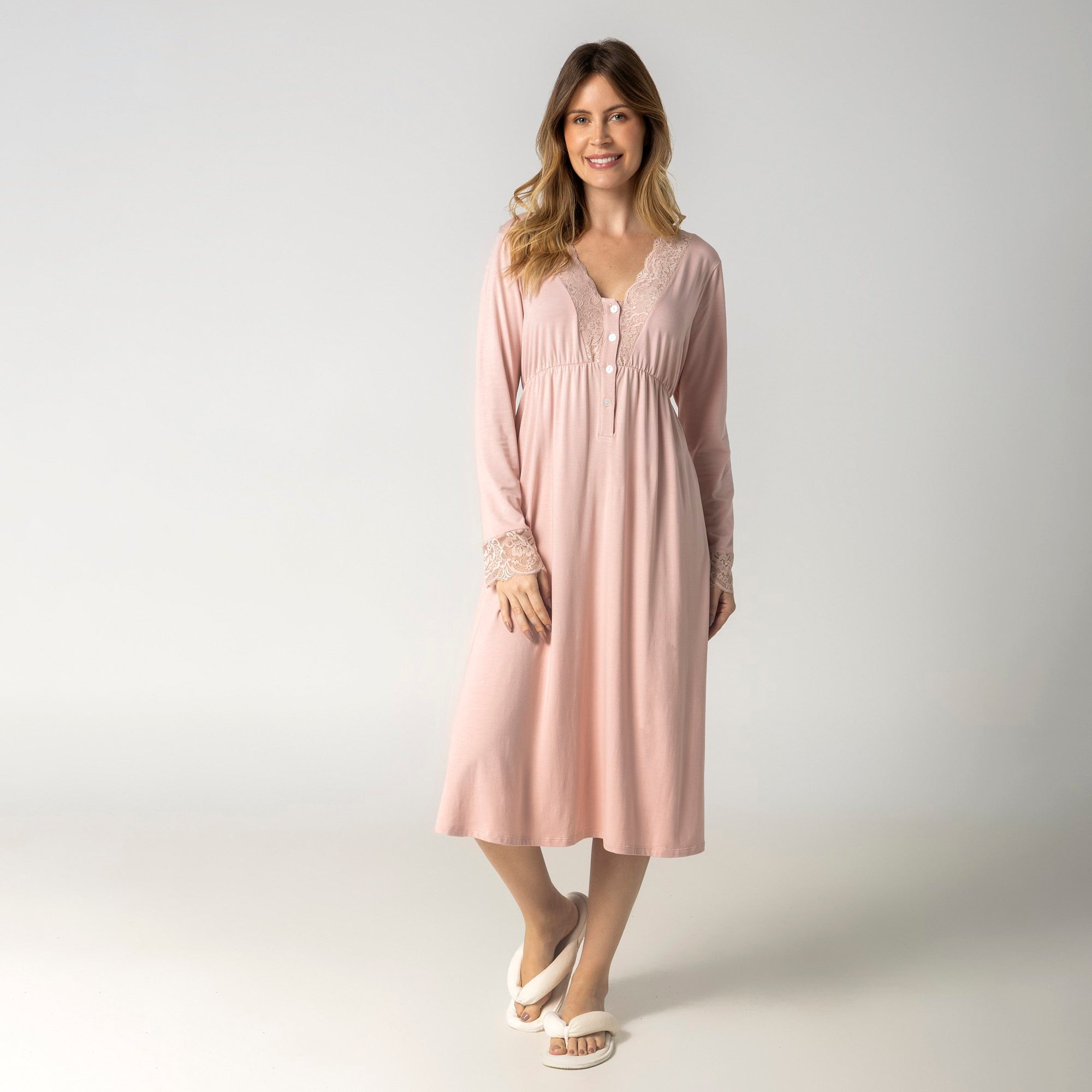 Camisão Feminino Longo Gestante Rosa Suave