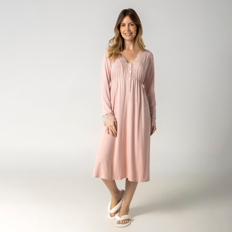 Camisão Feminino Longo Gestante Rosa Suave