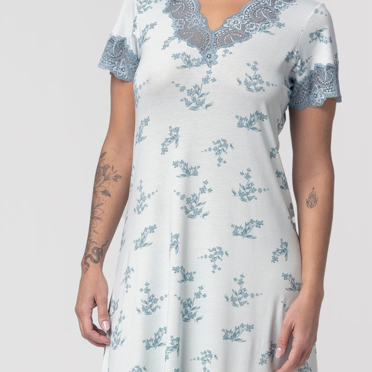 Camisão Feminino Blue Garden com Renda