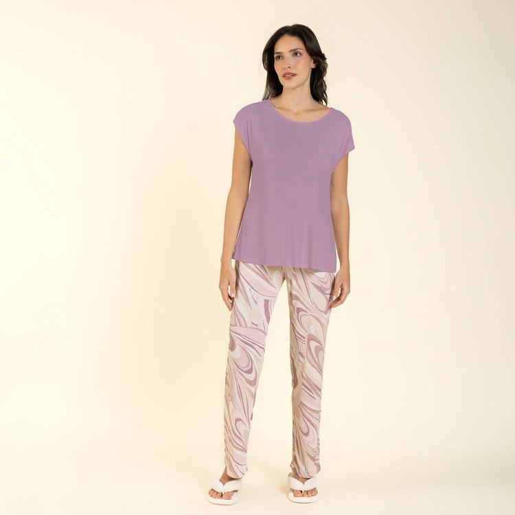 Pijama Feminino Manga Curta Lilás Embru Art