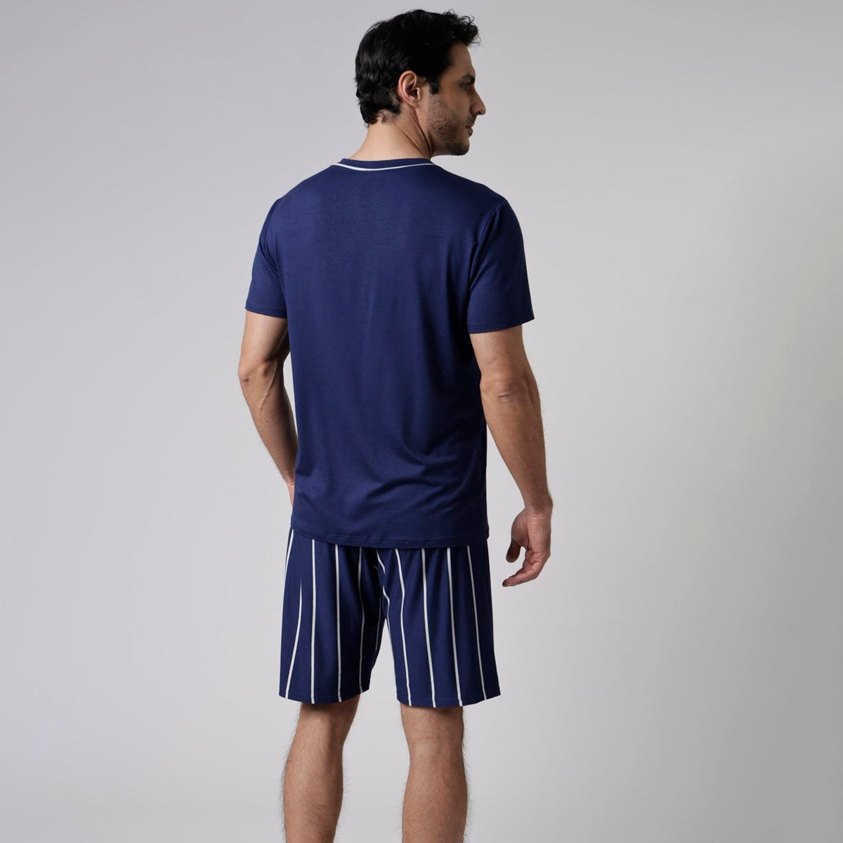 Pijama Masculino Curto Listrado Marinho