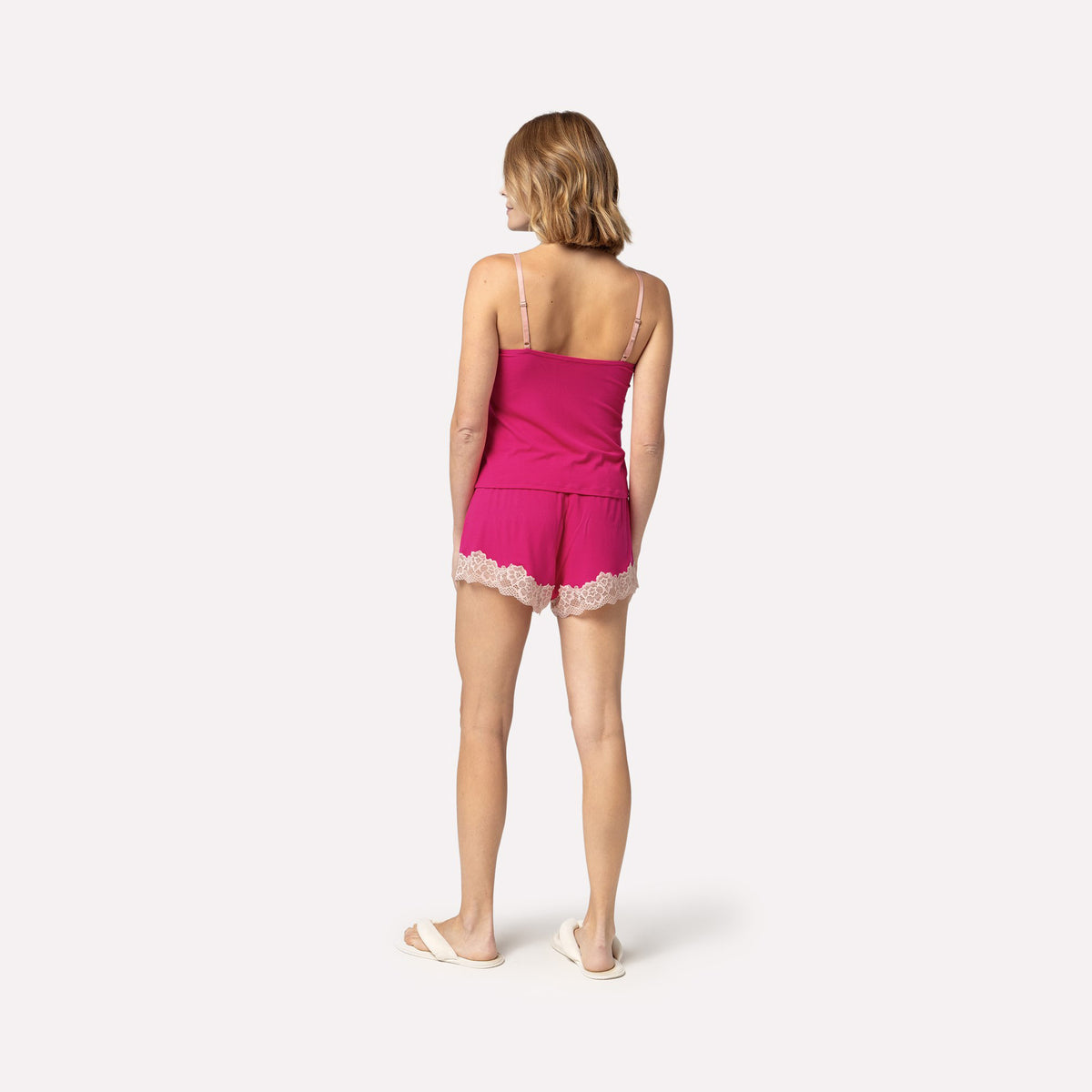 Short Doll de Alça Pimenta Rosa com Renda