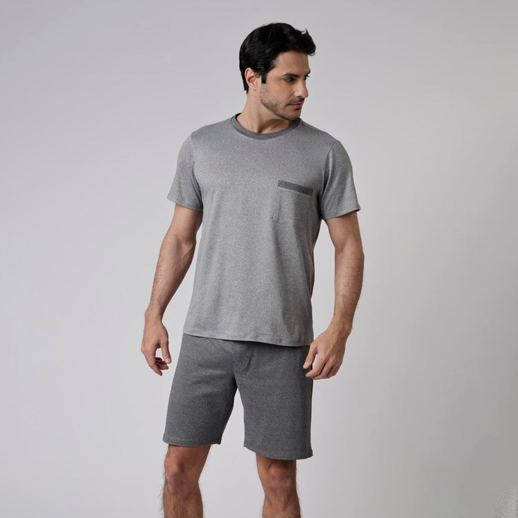 Pijama Masculino Curto Cinza Mescla
