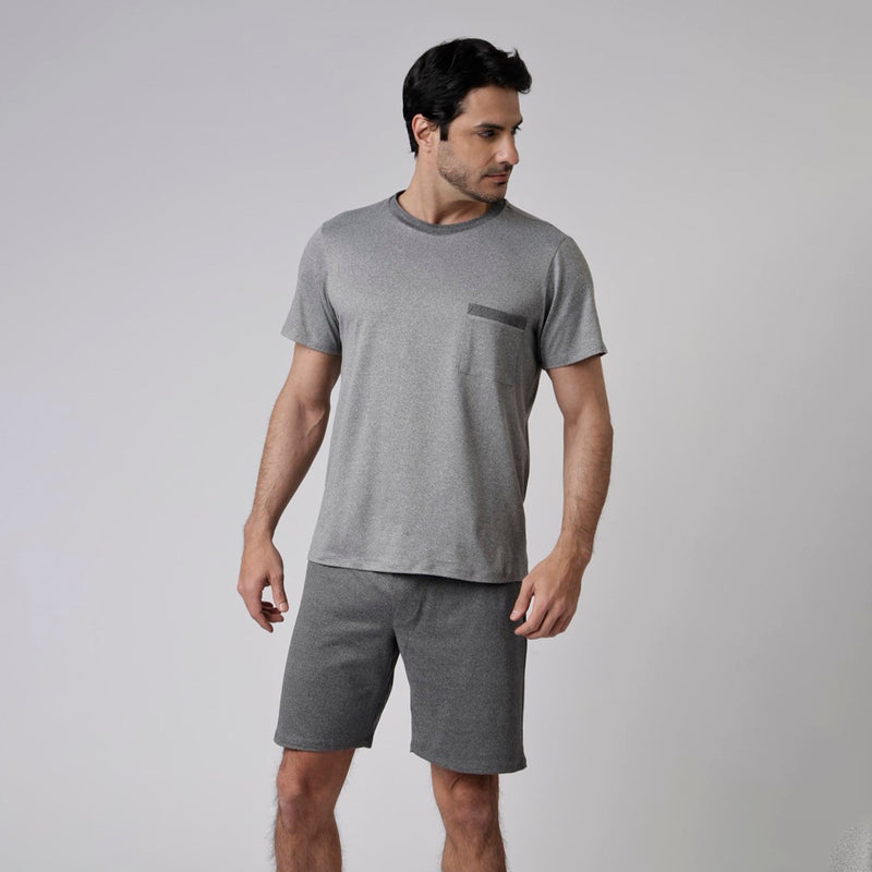 Pijama Masculino Curto Cinza Mescla