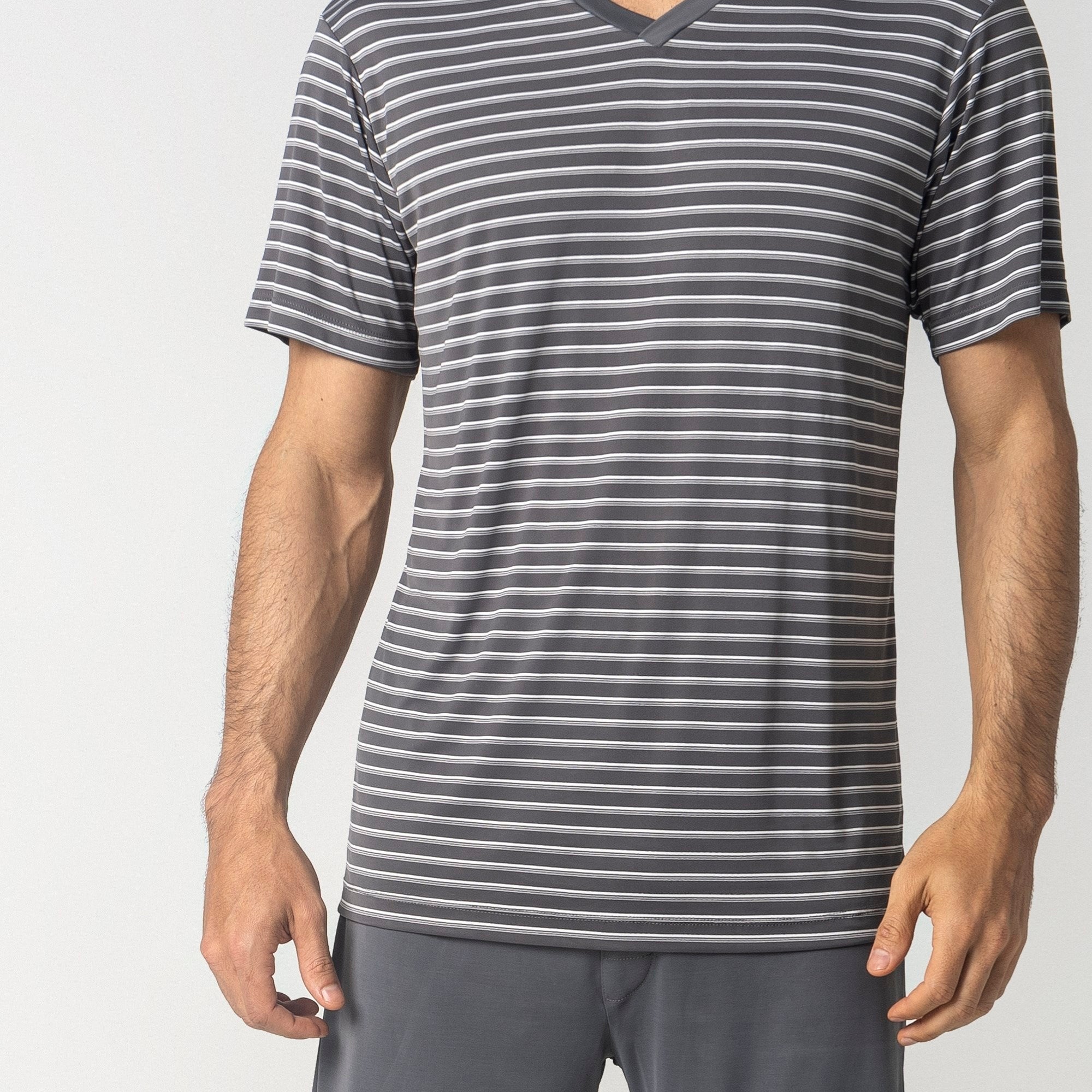 Pijama Masculino Curto Listrado Cinza Aço