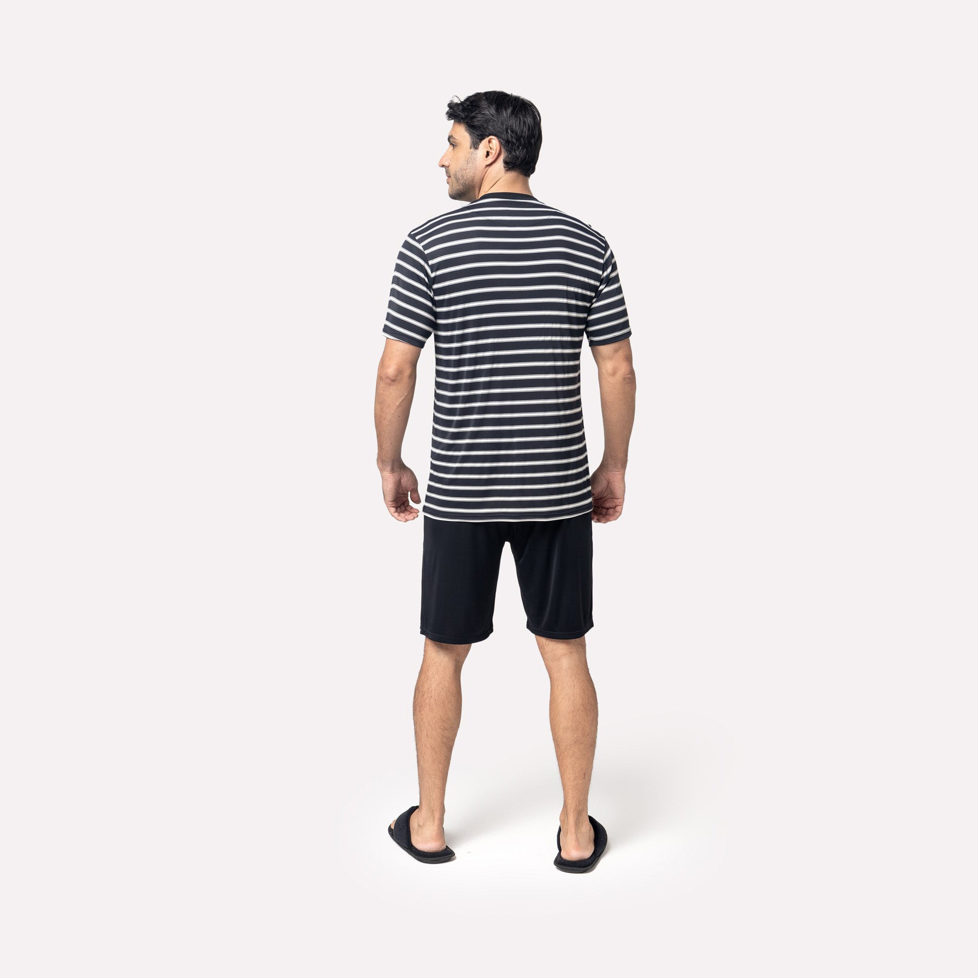 Pijama Masculino Manga Curta Listrado Preto