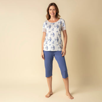 Pijama Feminino Capri Azul Orquídeas