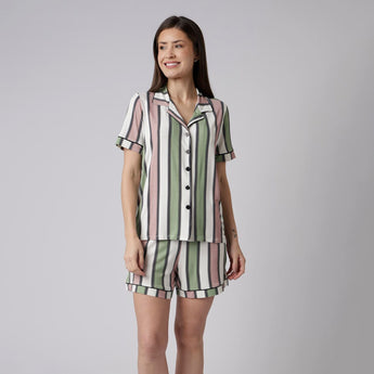 Pijama Feminino Curto Aberto Listrado Style