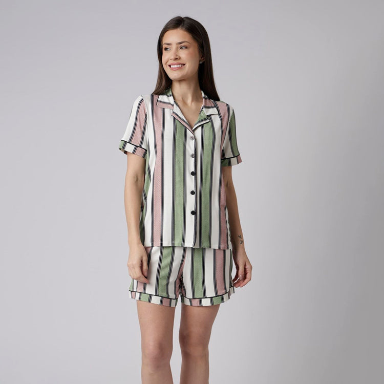 Pijama Feminino Curto Aberto Listrado Style