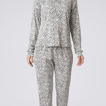 Pijama Feminino Longo Onça Preto e Branco