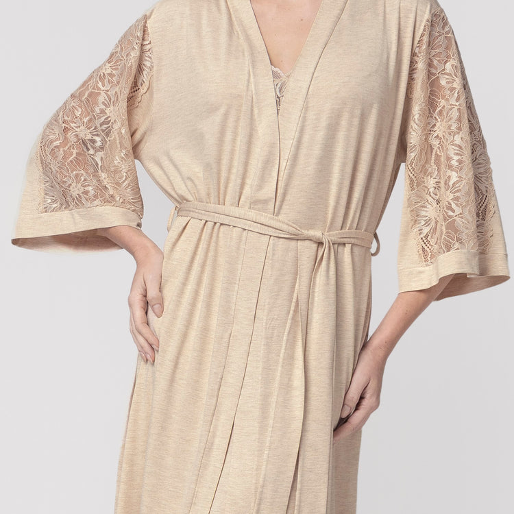 Robe Feminino Midi Bege com Renda