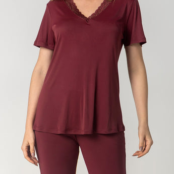 Pijama Feminino Capri Vinho com Renda