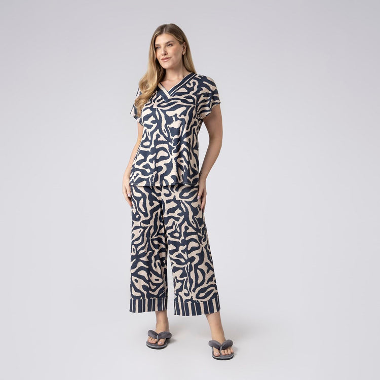Pijama Feminino Pantacourt Plus Size Marinho Orgânico
