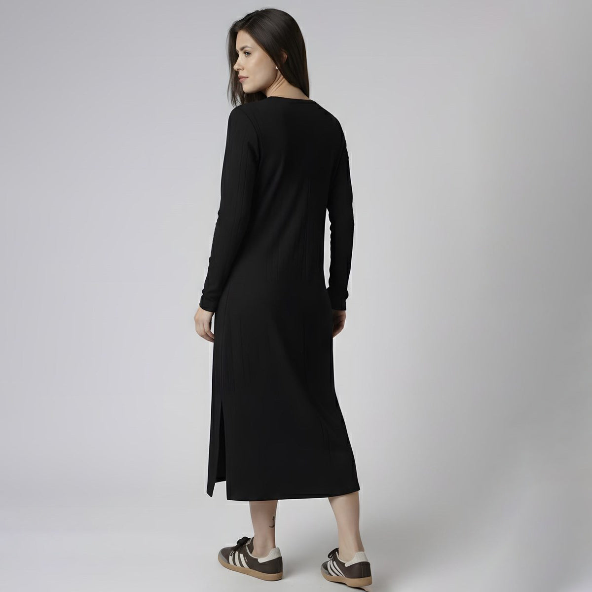 Vestido Midi Canelado Balance Style Preto