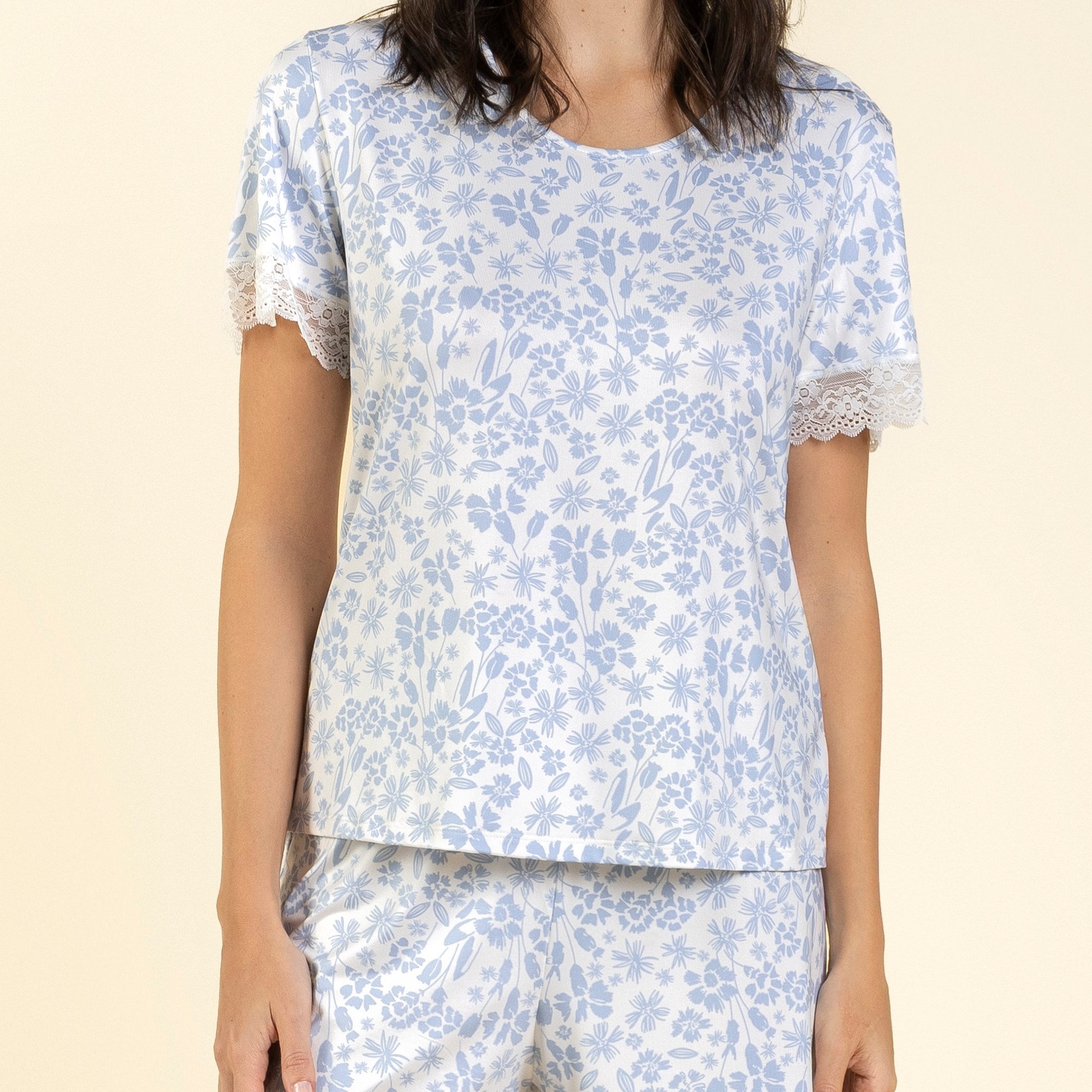 Pijama Feminino Curto Floral Azul Romance