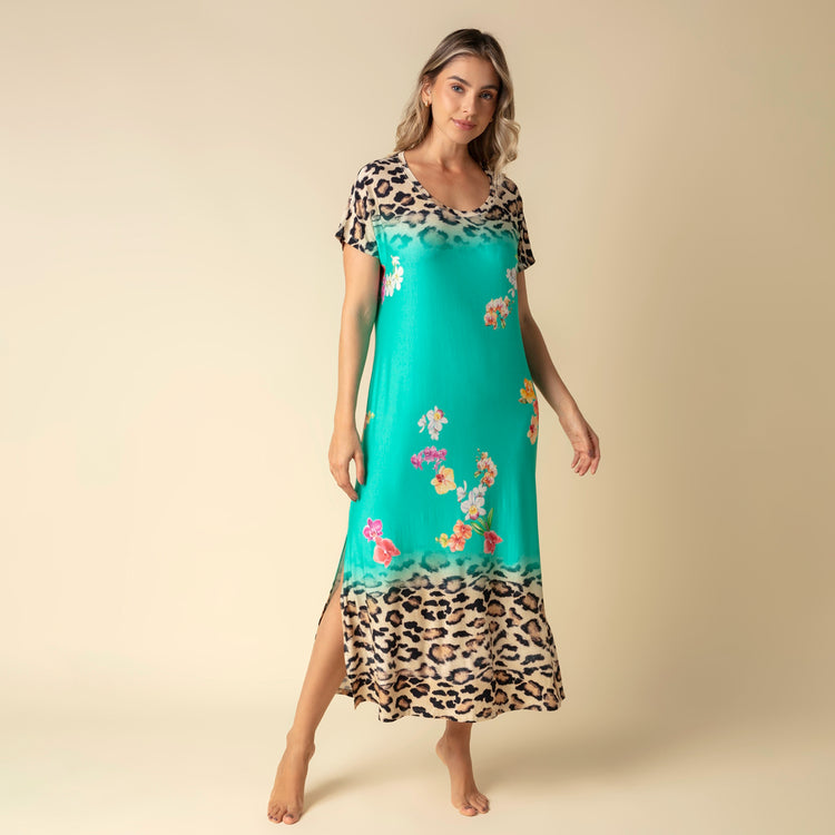 Kaftan Feminino Longo Onça Floral