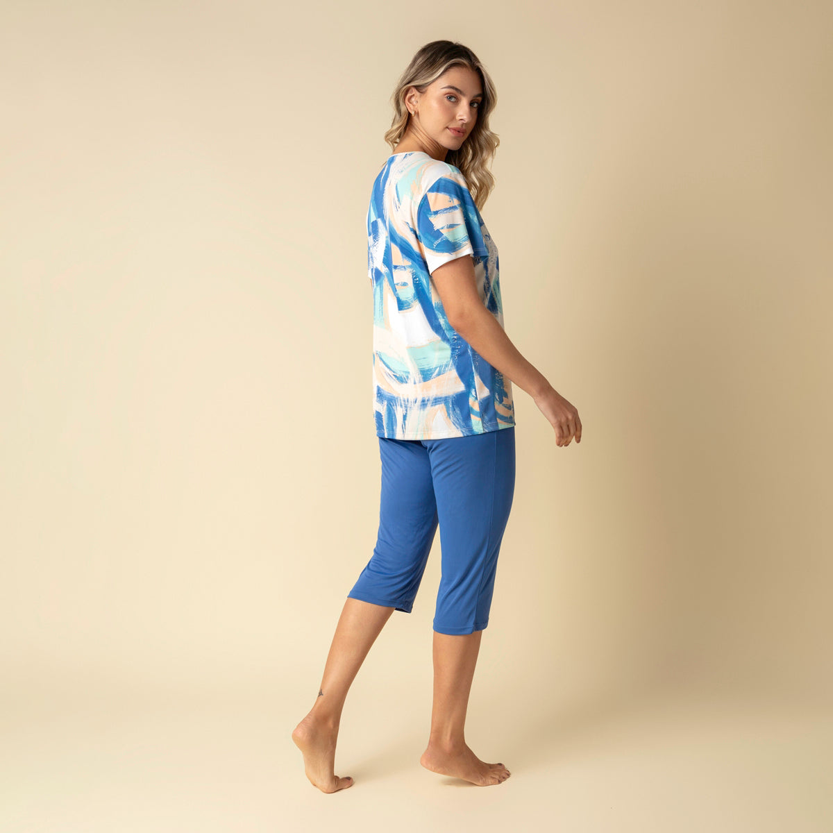 Pijama Feminino Capri Aberto Azul Naútico