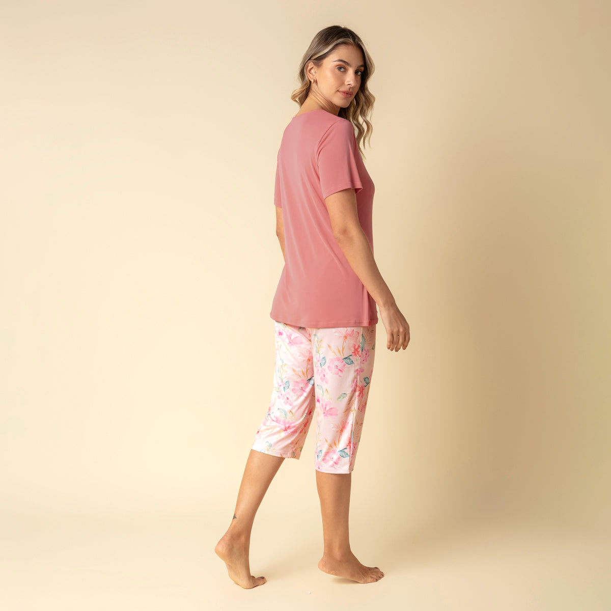 Pijama Feminino Capri Rosa Floral Bisol