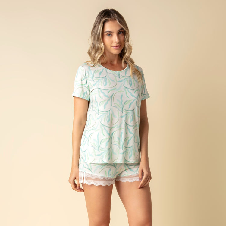 Pijama Feminino Curto Verde Organique