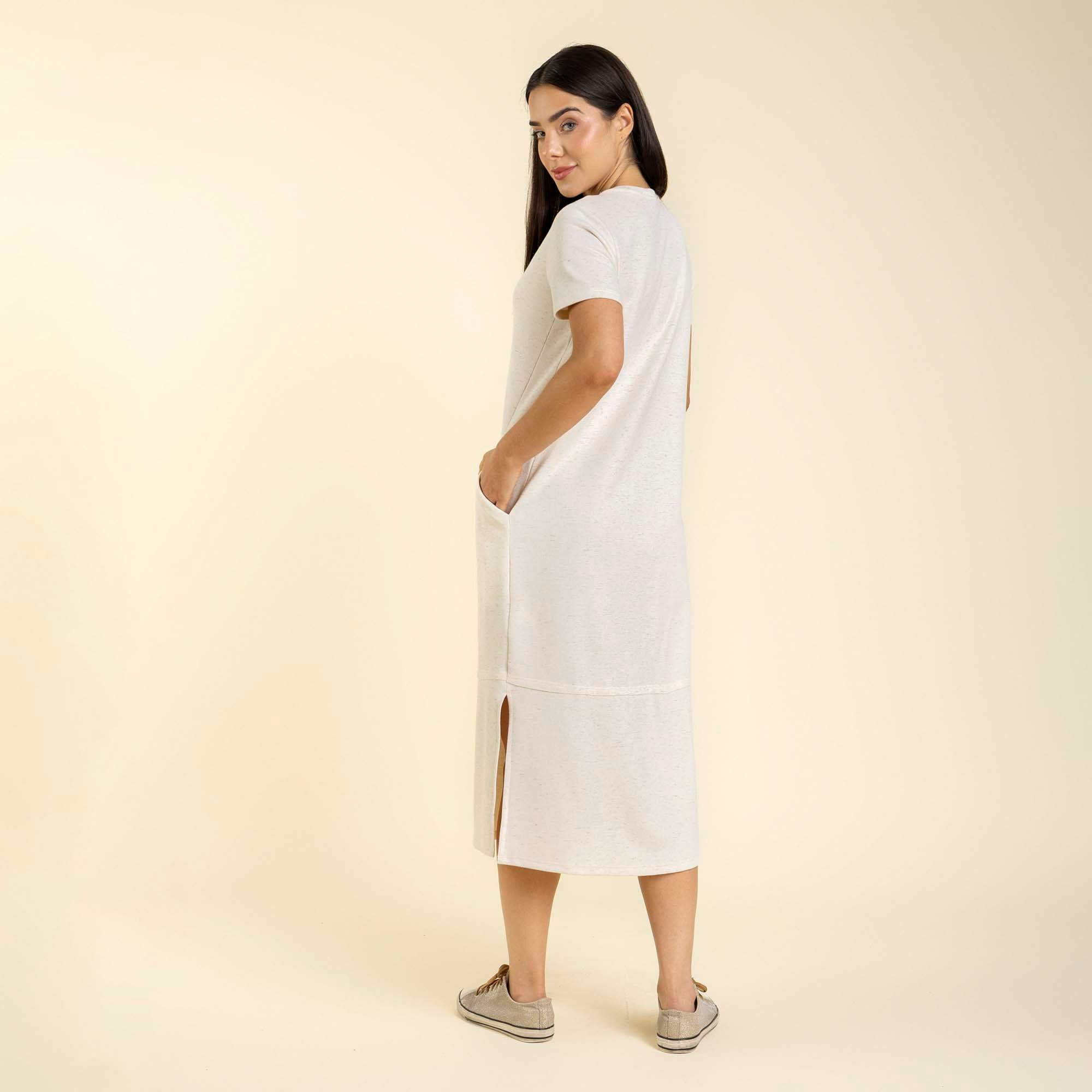 Vestido Midi com Bolso Bege Natural