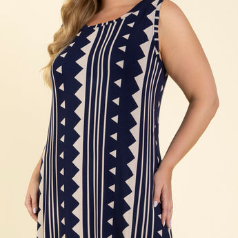 Camisola Longa Regata Plus Size Geometric Marinho