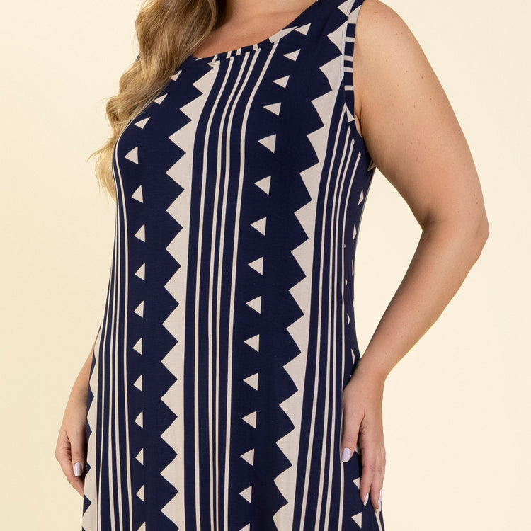 Camisola Longa Regata Plus Size Geometric Marinho