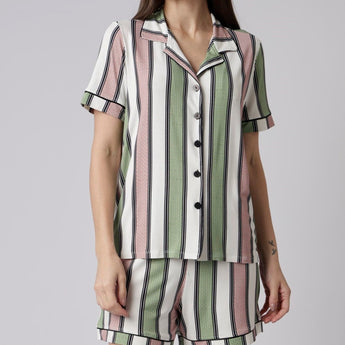 Pijama Feminino Curto Aberto Listrado Style