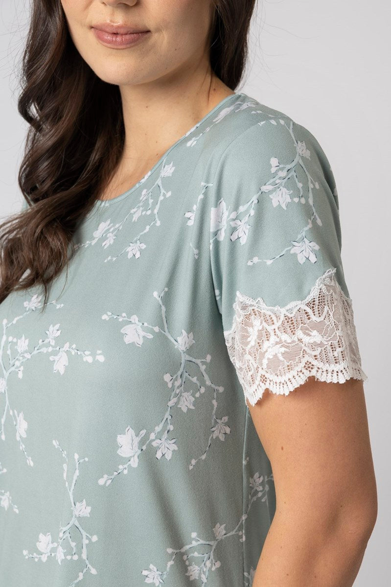 Pijama Feminino Capri Floral Green com Renda