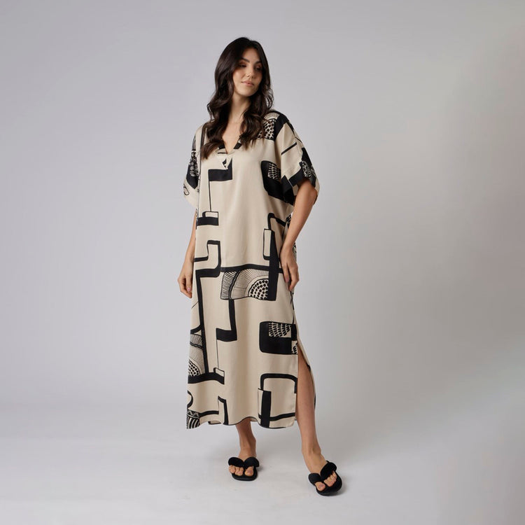 Kaftan Feminino Longo Estampado Abstrato