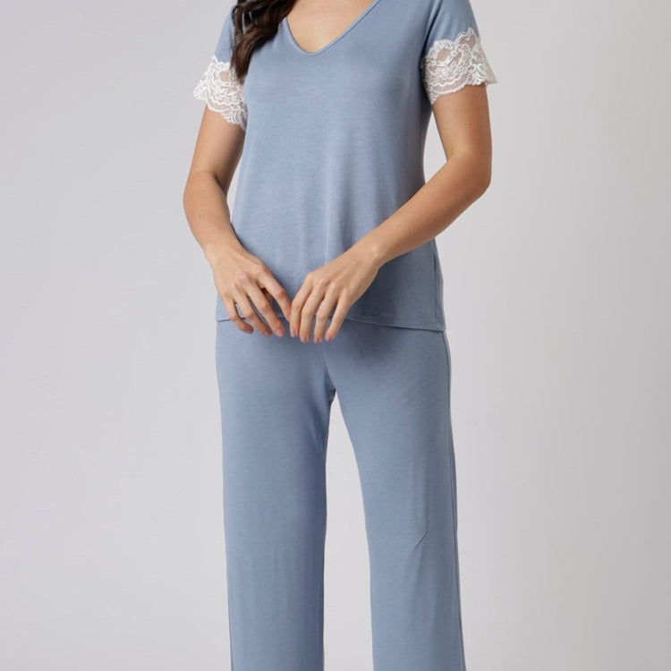 Pijama Feminino Manga Curta Urbano Blue
