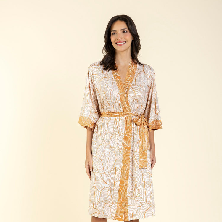 Robe Feminino Midi Folha Off White e Gold