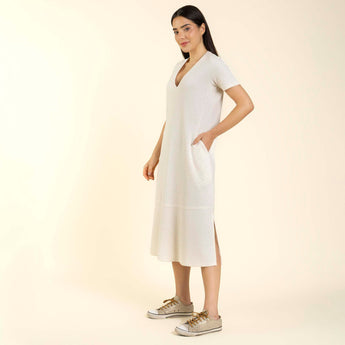 Vestido Midi com Bolso Bege Natural