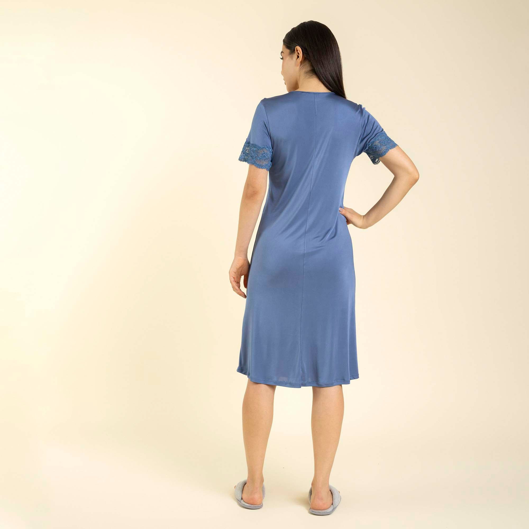 Camisão Feminino Midi Azul Tranquillus com Renda