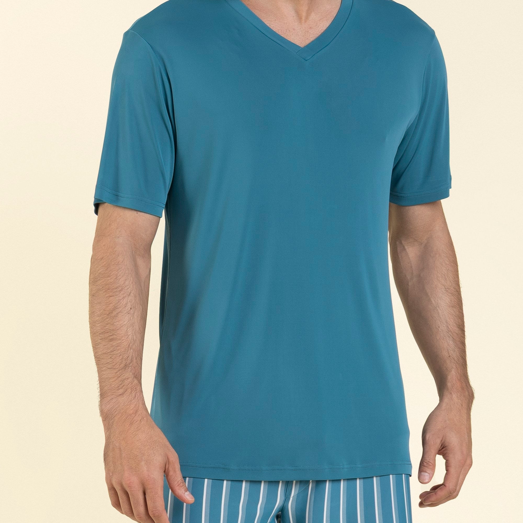 Pijama Masculino Curto Poliamida Listrado Verde
