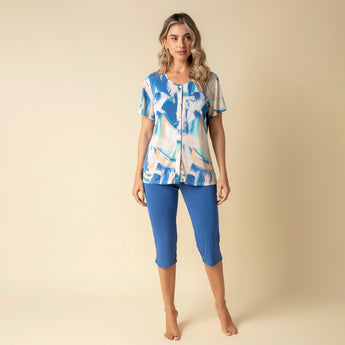 Pijama Feminino Capri Aberto Azul Naútico
