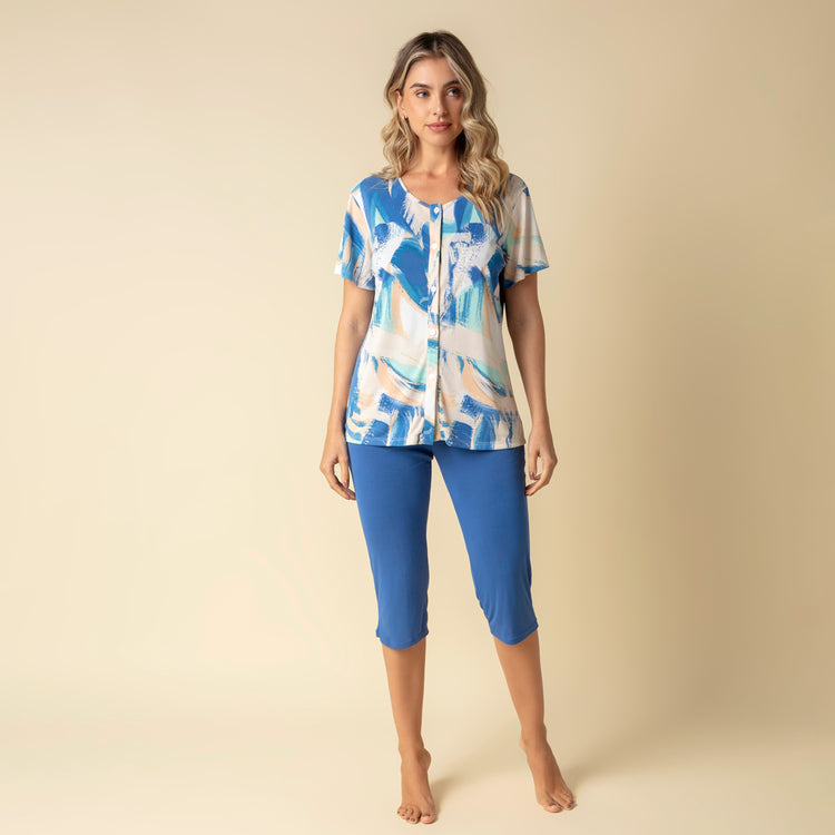Pijama Feminino Capri Aberto Azul Naútico