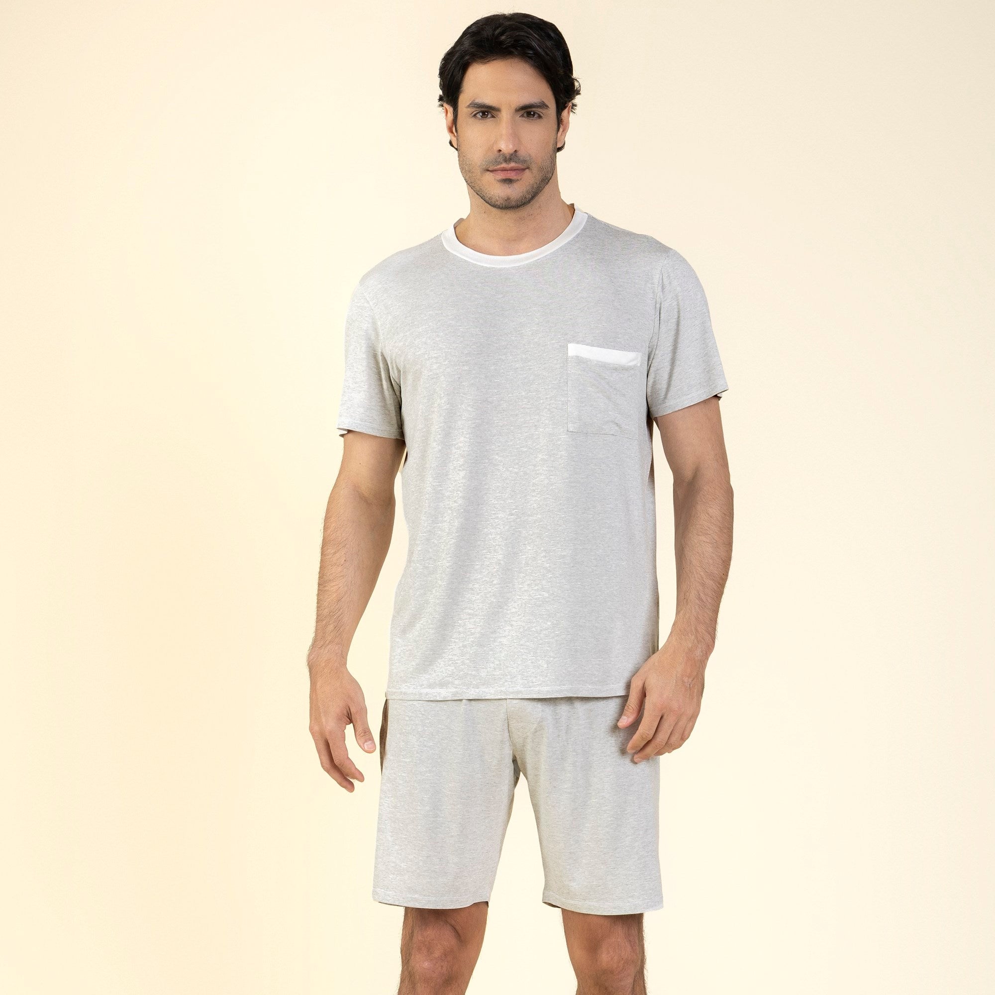Pijama Masculino Curto Visco Stripe Mescla