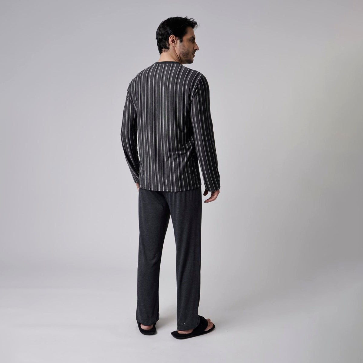 Pijama Masculino Longo Listrado Black e Preto