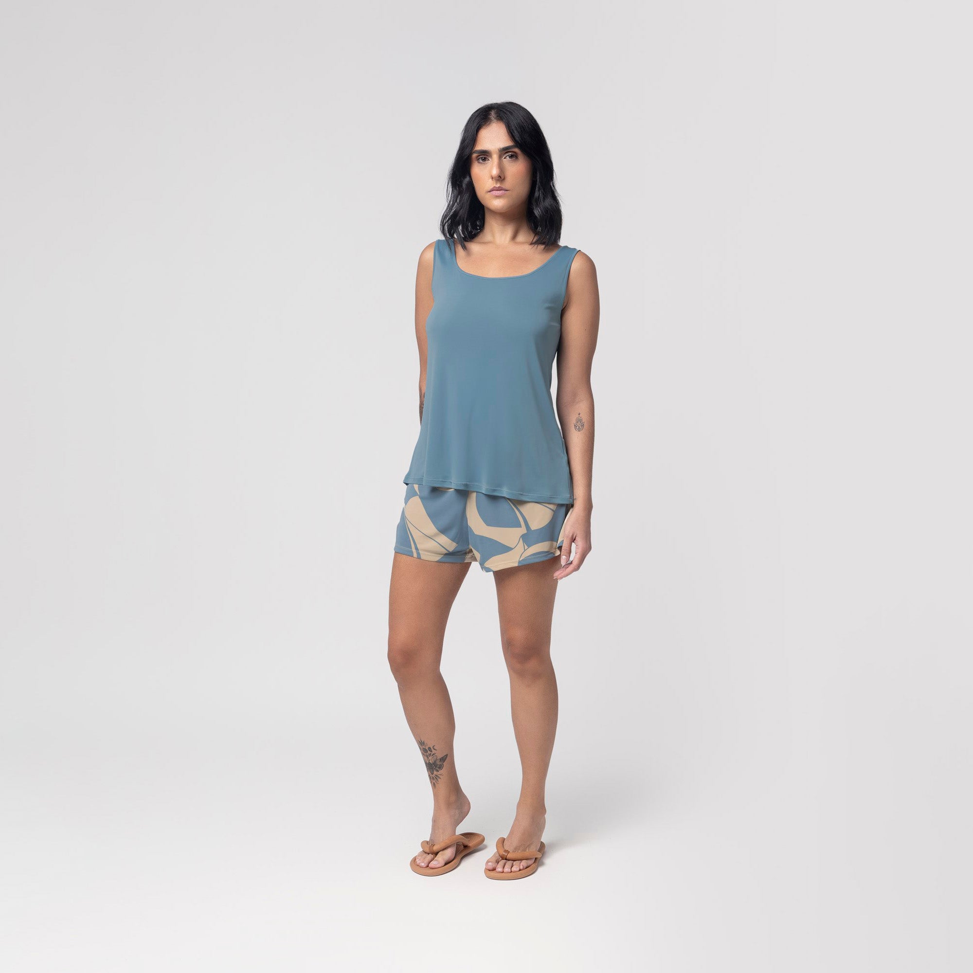 Short Doll Regata Azul com Estampa Flow