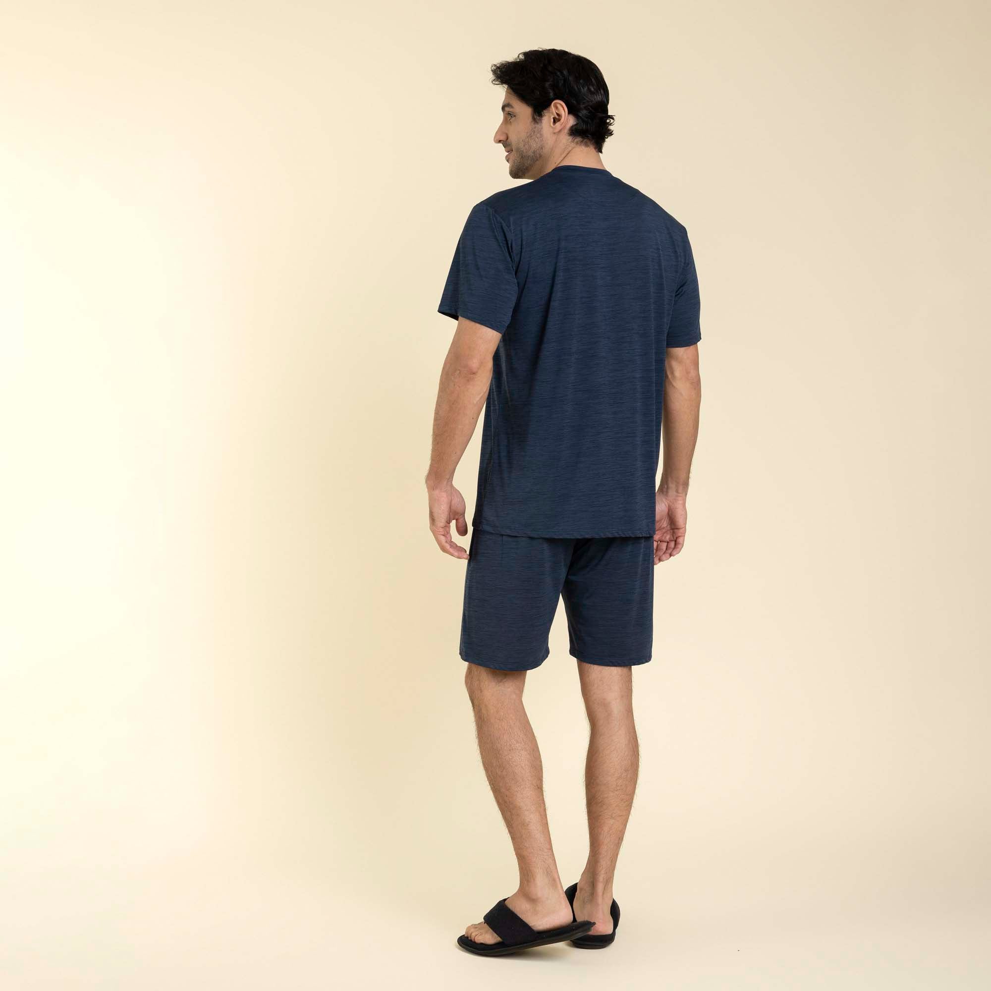 Pijama Masculino Curto Poliamida Stripes Azul Ocean