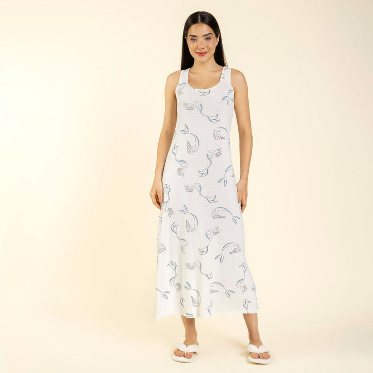 Camisola Longa Regata Branco e Azul Sereia