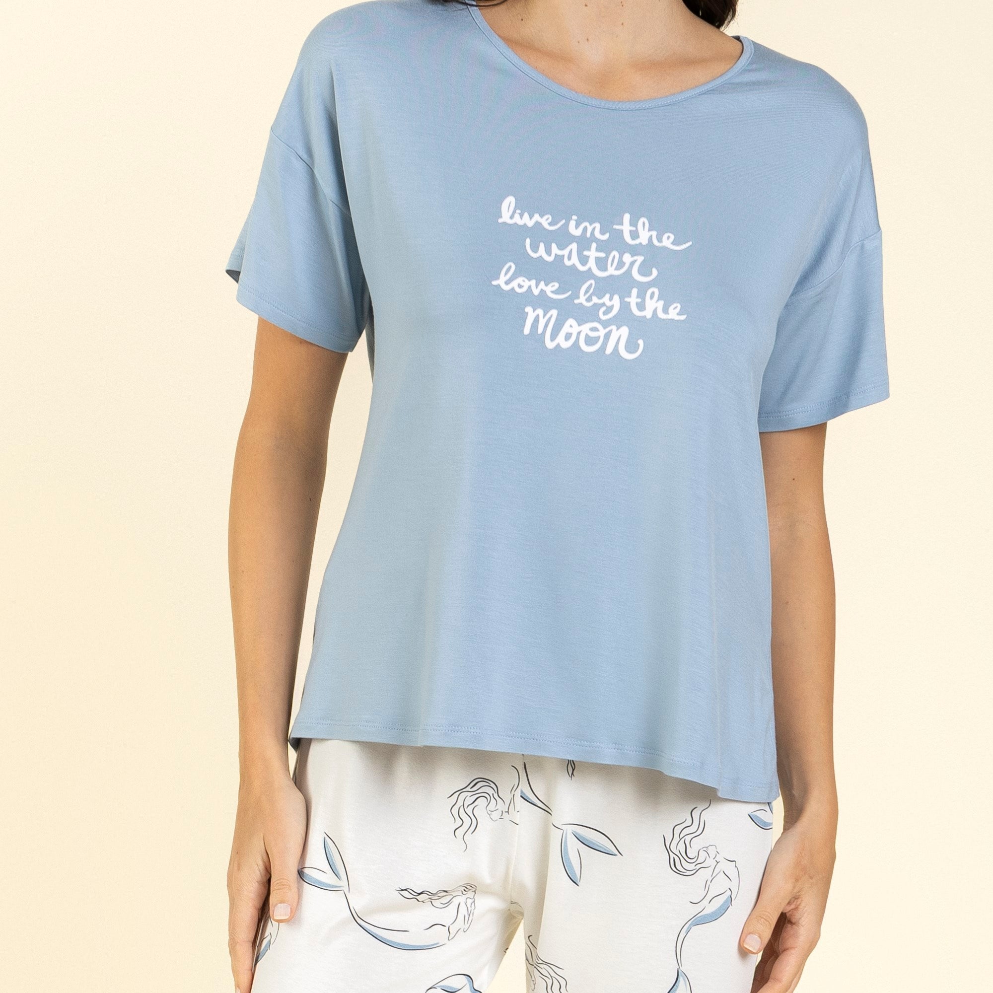 Pijama Feminino Pantacourt Azul Sereia