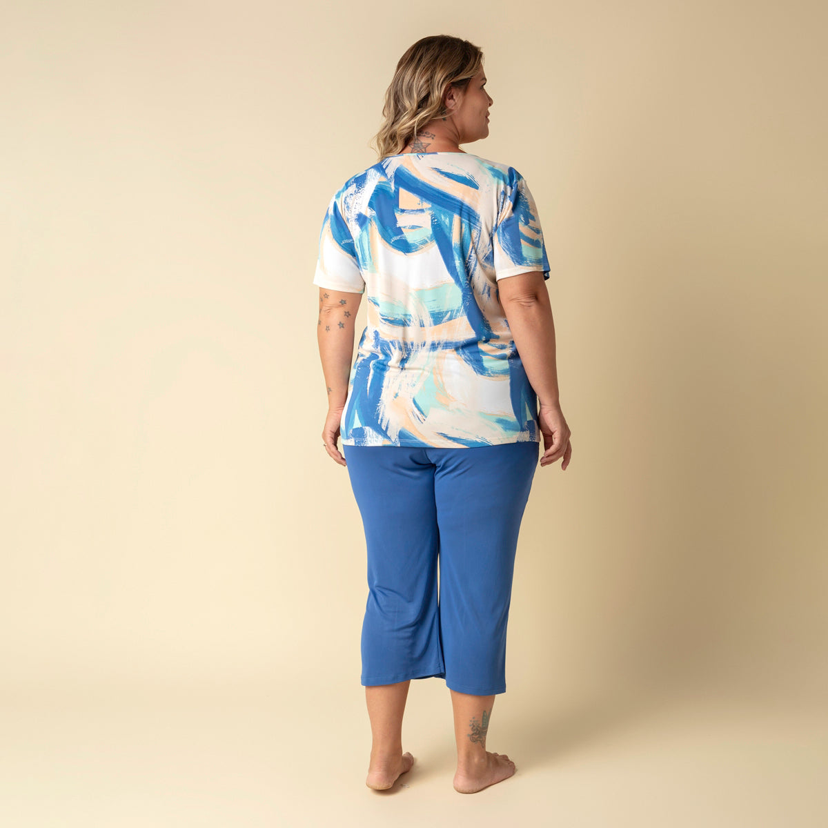 Pijama Feminino Capri Plus Size Azul Naútico
