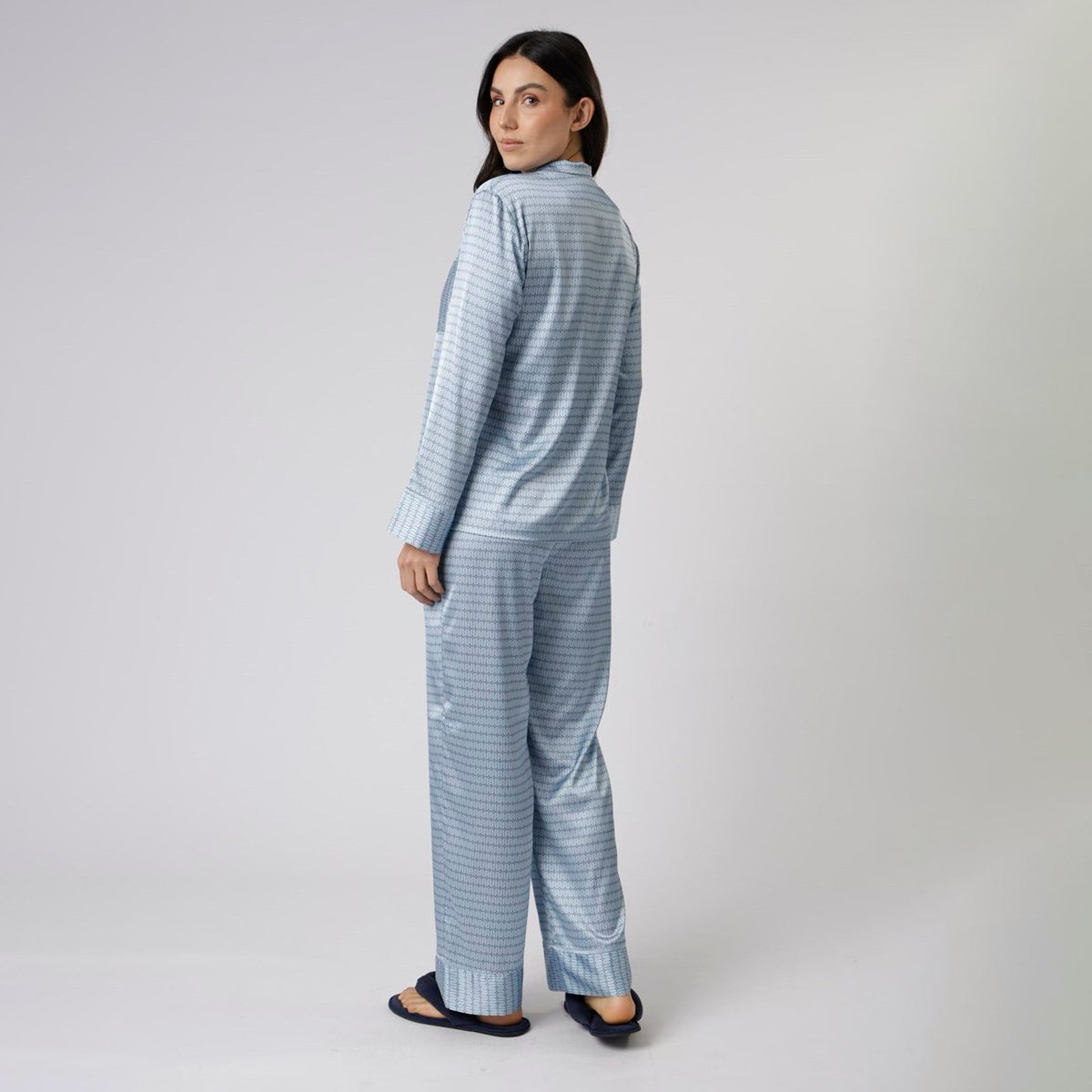 Pijama Feminino Aberto Longo Geométrico Blue