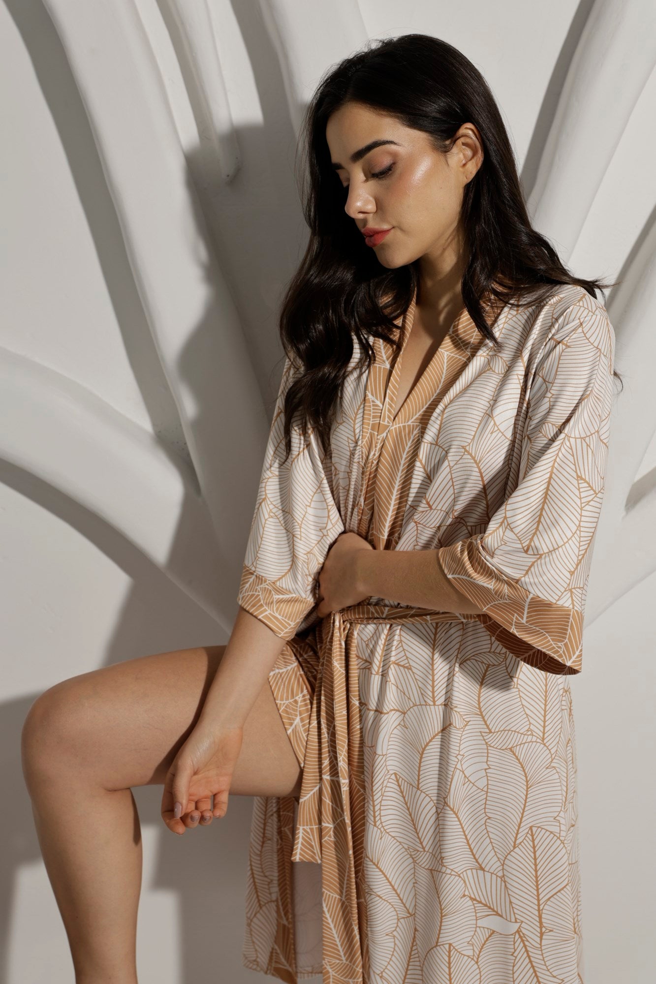 Robe Feminino Midi Folha Off White e Gold