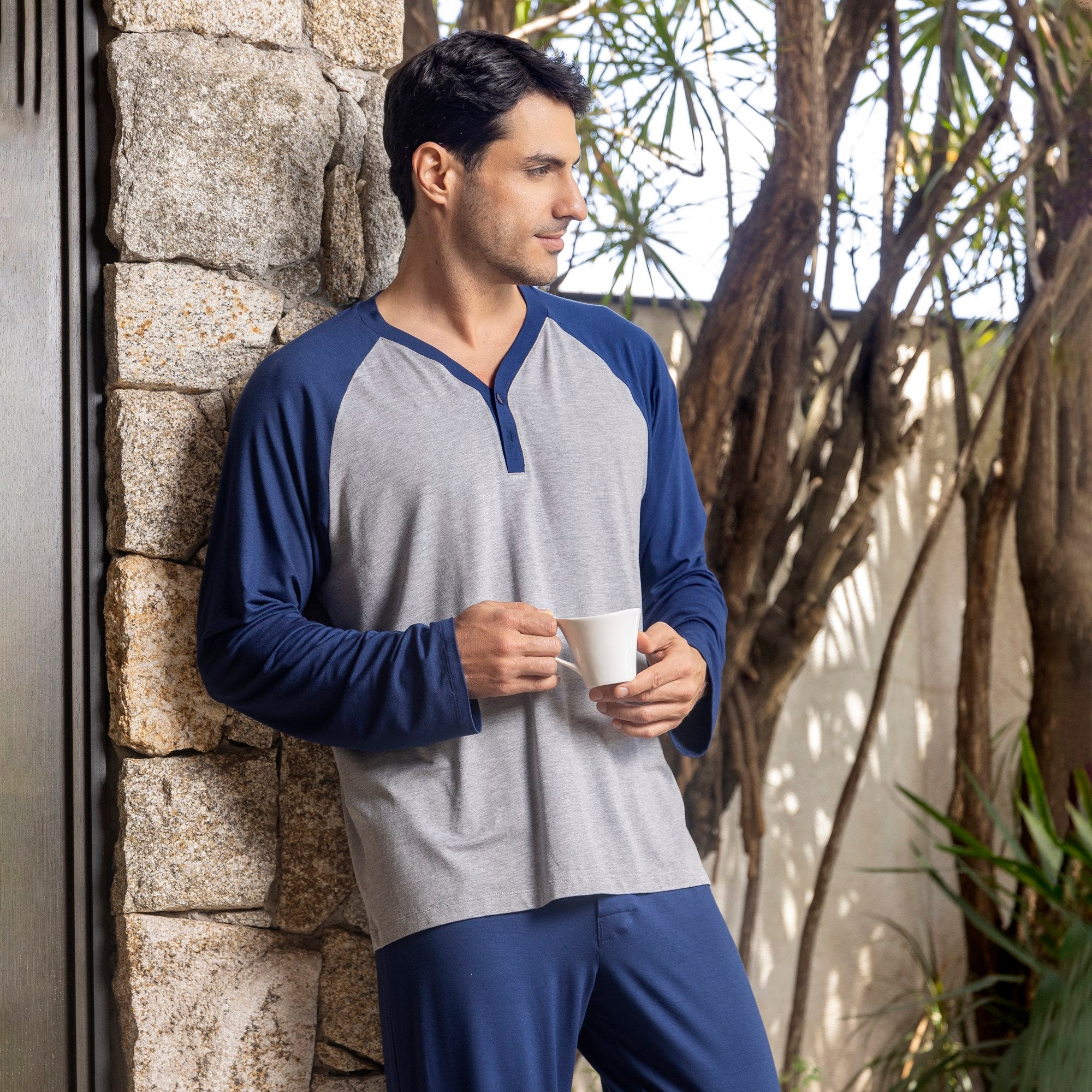 Pijama Masculino Longo Marinho e Mescla