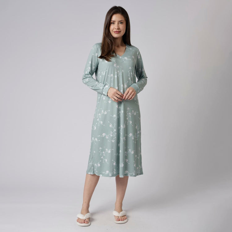 Camisão Feminino Midi Manga Longa Floral Green